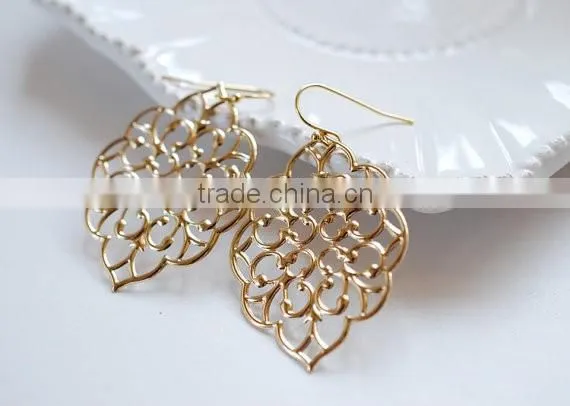 Large Gold Moroccan Filigree Earrings Boho Chic Bohemian Dangle Earrings