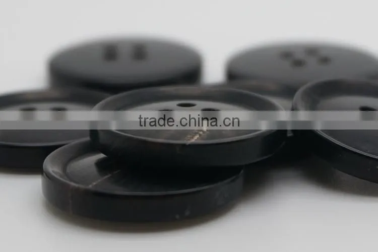 Real 4 Holes Black Natural Bufflao Horn Buttons with Round Rim for Suit, Sweater, Jacket