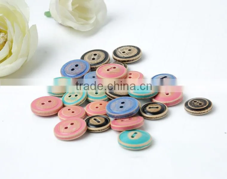 Colorful Wooden Buttons Long Eyelet Fish Eye 2 Hole Buttons