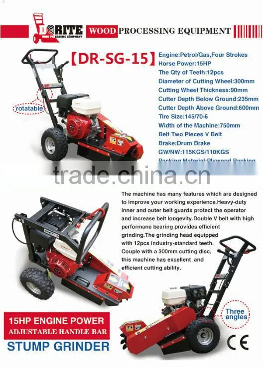 15hp Gasoline Engine Stump Grinder with 23.5cm Grinding Capacity Below Ground Level CE Approval