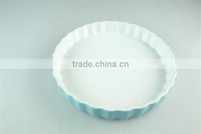 cheap blue glazed ceramic bakeware , big round shape bake plate