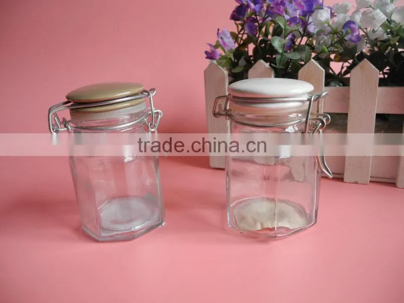 high-end glass latch lid spice jar with ceramic lid