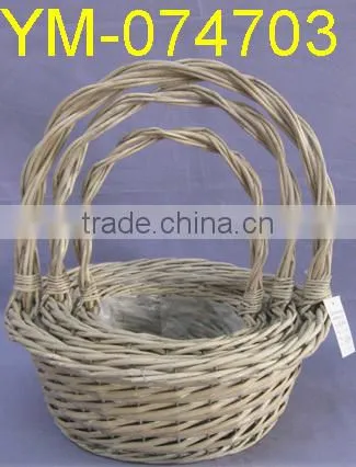 Set of Three Round Willow Flower Basket