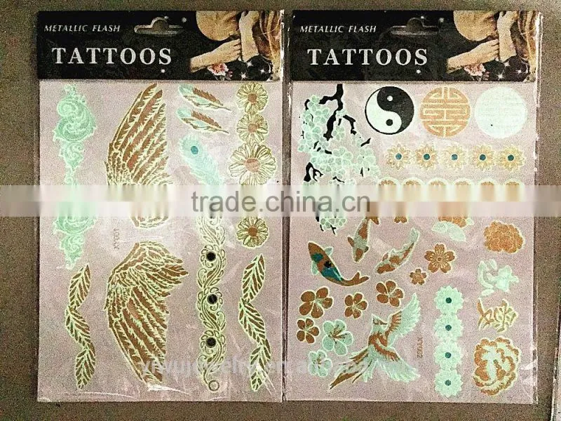 T001-001 The Latest Women Beauty And Personal Care Body Art Golden Glitter Flash Temporary Luminous Tattoo Sticker