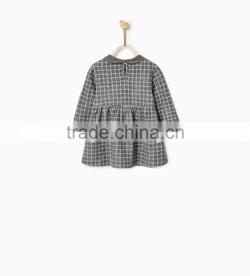 Latest Children Winter Plush Check Dress With Peter Pan Collar Design Children Girls Kids Clothes Garment 2016 HSD5797