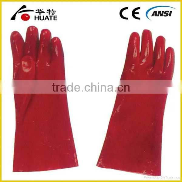 Interlock Liner Work Glove with PVC Dipped with Gauntlet Cuff
