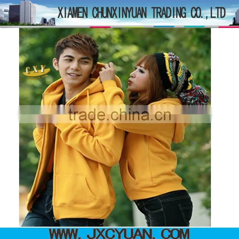 fashion hot wholesale zipper up yellow hoodies/sweatshirt made in China for importing