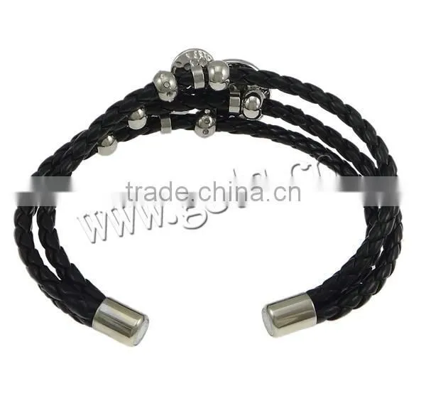 bracelet men leather PU Bracelet with Stainless Steel leather bracelet wholesale