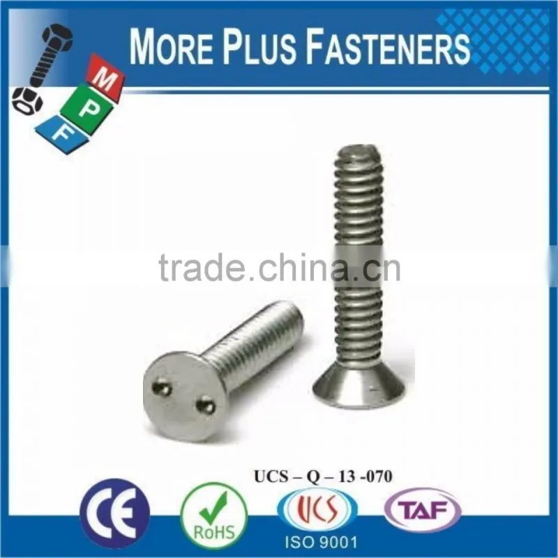 Made in Taiwan Countersunk Head Flat Head Stainless Steel Countersunk Head 2 Holes Snake Eye Security Screw