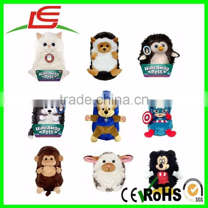 Custom open up to play curl up hide away soft stuffed animals toys with every shape and size