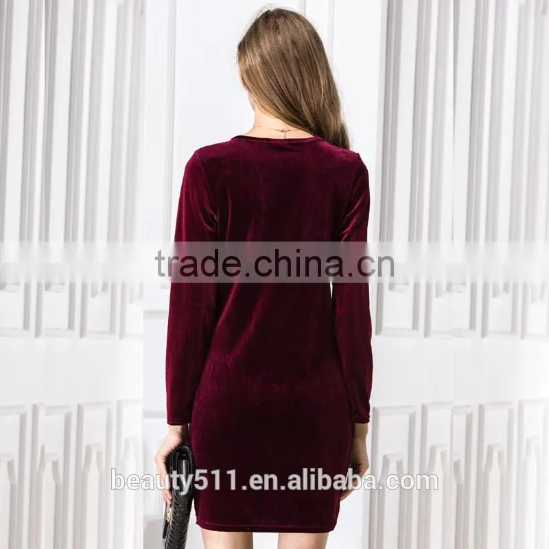 Women Party Dresses Synthetic Leather Suede Long Sleeve Sexy Club Winter Dress Bodycon Bandage Dress SD55