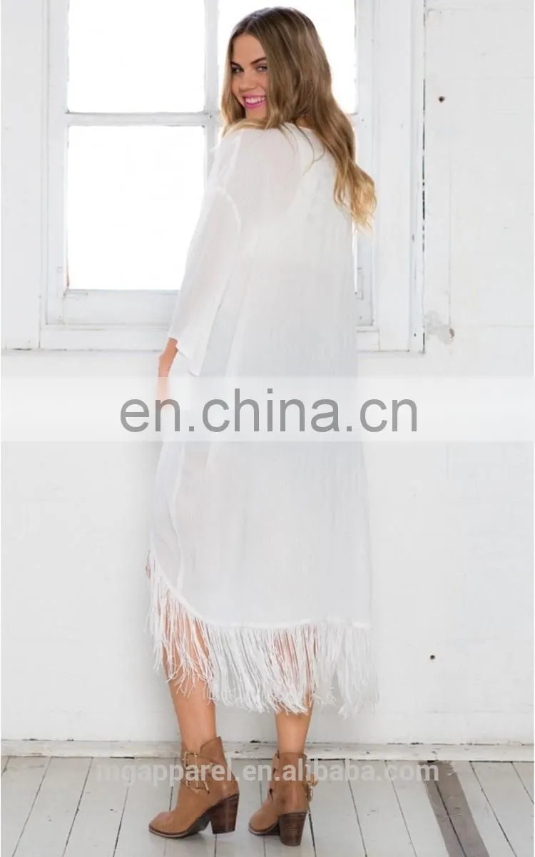wholesale long loose cardigans white fringe kimono women