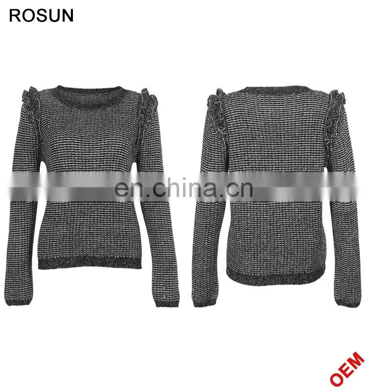 China Factory Dark Grey Long Sleeves Pleated Pullover Sweater