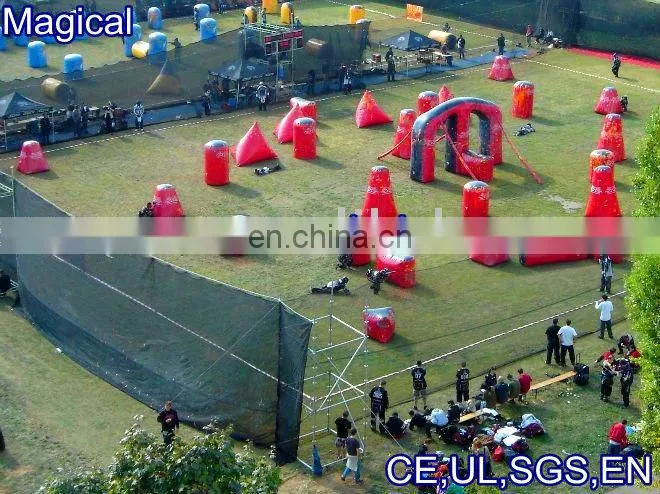 light blue inflatable paintball arena