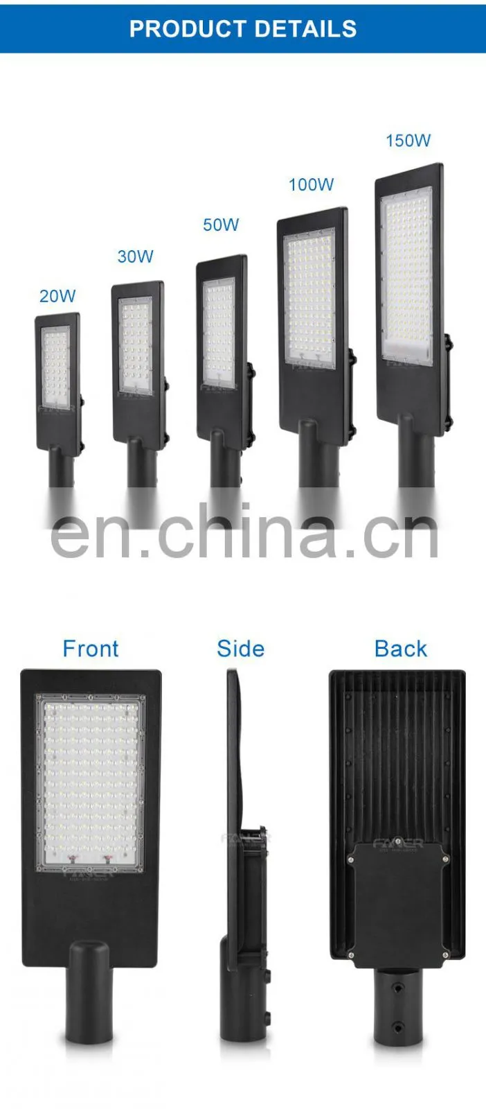 China big factory Faner lighting CB SASO CE ROHS BIS waterproof IP65 150W led street light for garden for street for project