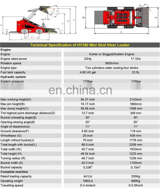 CE Approved petrol engine HY380 track skid steer small loader price