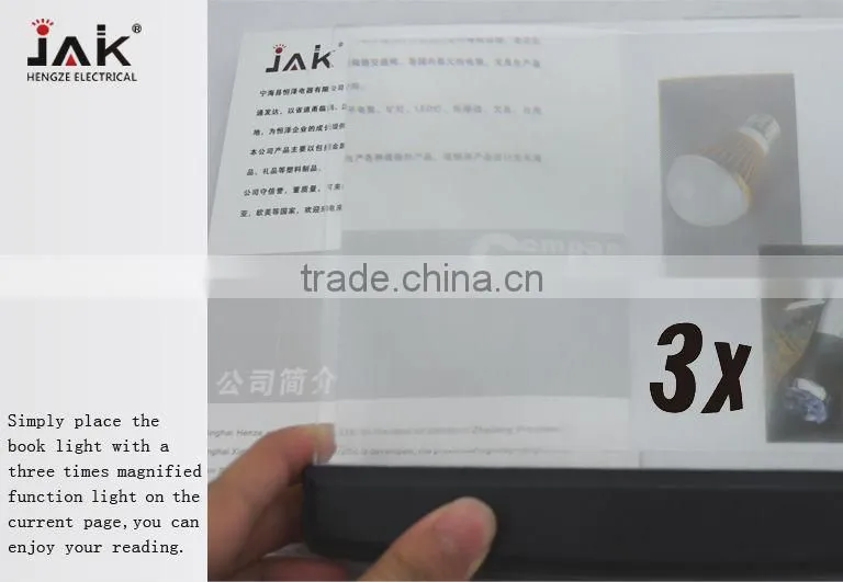 JAK 3 LED book light promotional book light reading light with magnifier