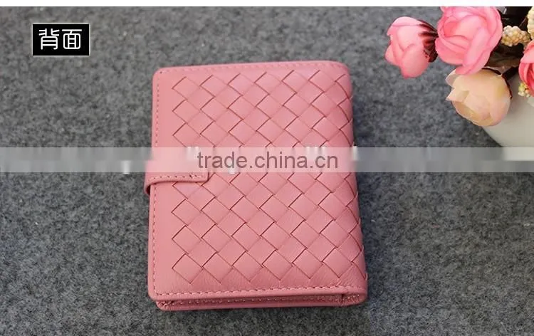 New fashion multi colored women woven leather short wallet with coin purse