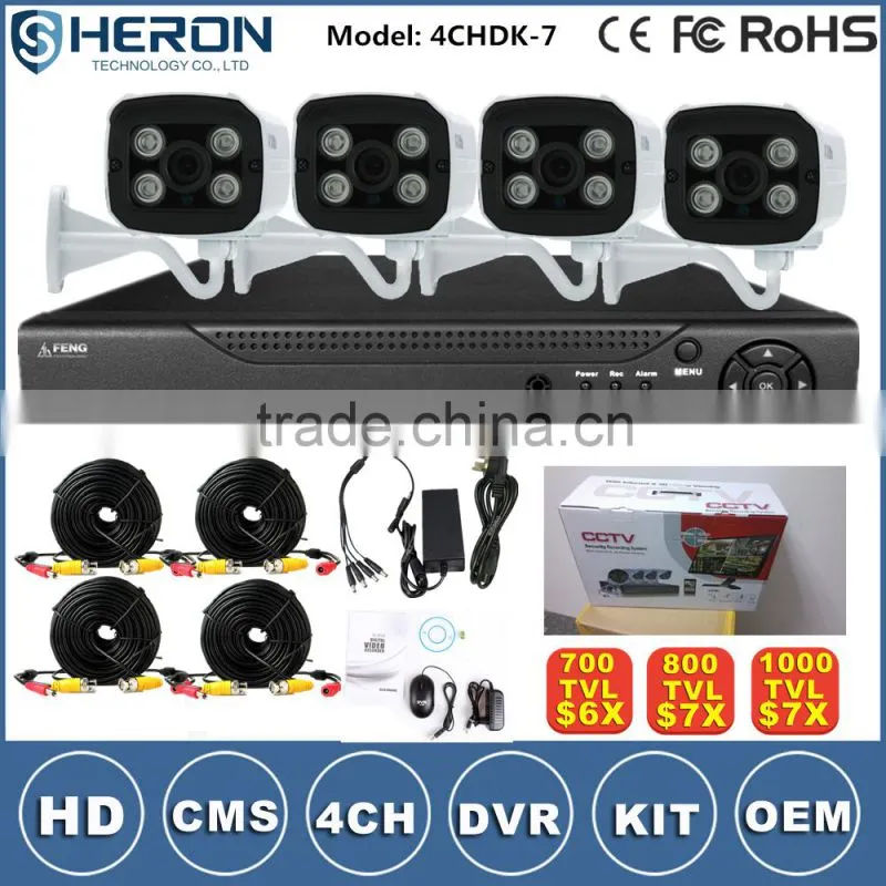 4/8/16ch HD 1000TVL H.264 P2P A key Internet DVR KITs security cctv camera system