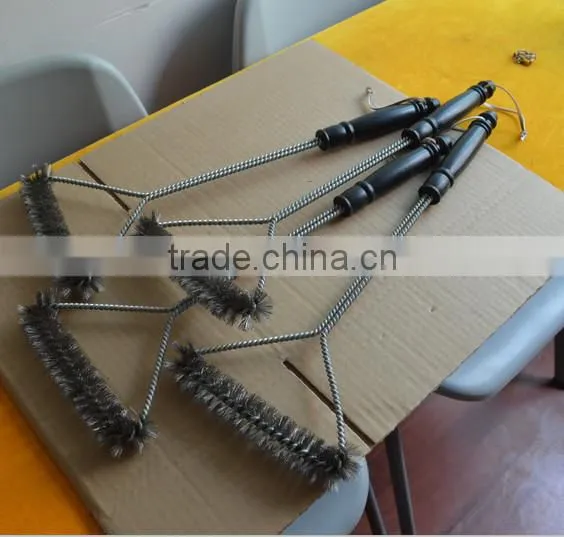 In stock factory 12'' BBQ grill brush zinc plated wire bbq cleaning brush brass wire BBQ Grill cleaning brush