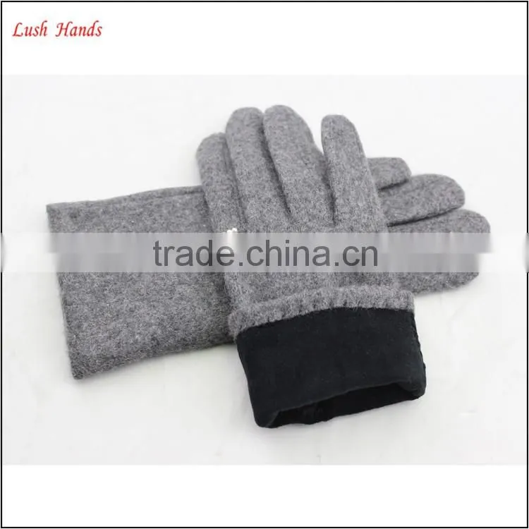 ladies cheap grey woolen gloves with finger ring