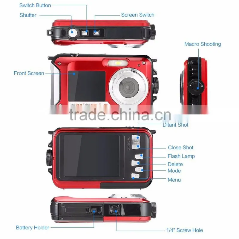 max 24 mp waterproof camera/dual display digital camera under water