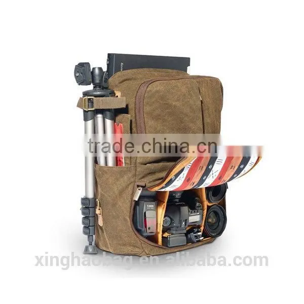 2014 brown canvas camera backpack for men camera laptop backpack