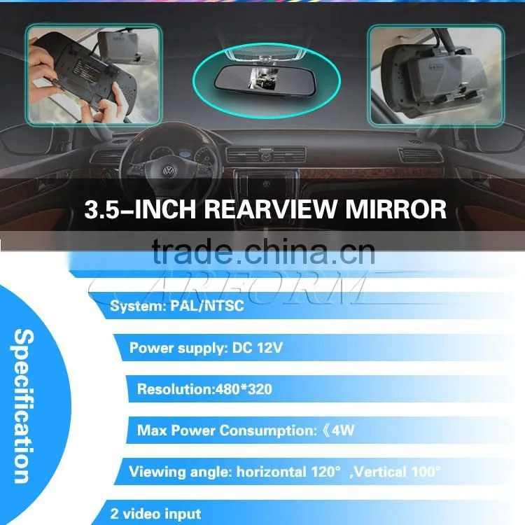 car rear view mirror 3.5 inch 12v dc lcd monitor