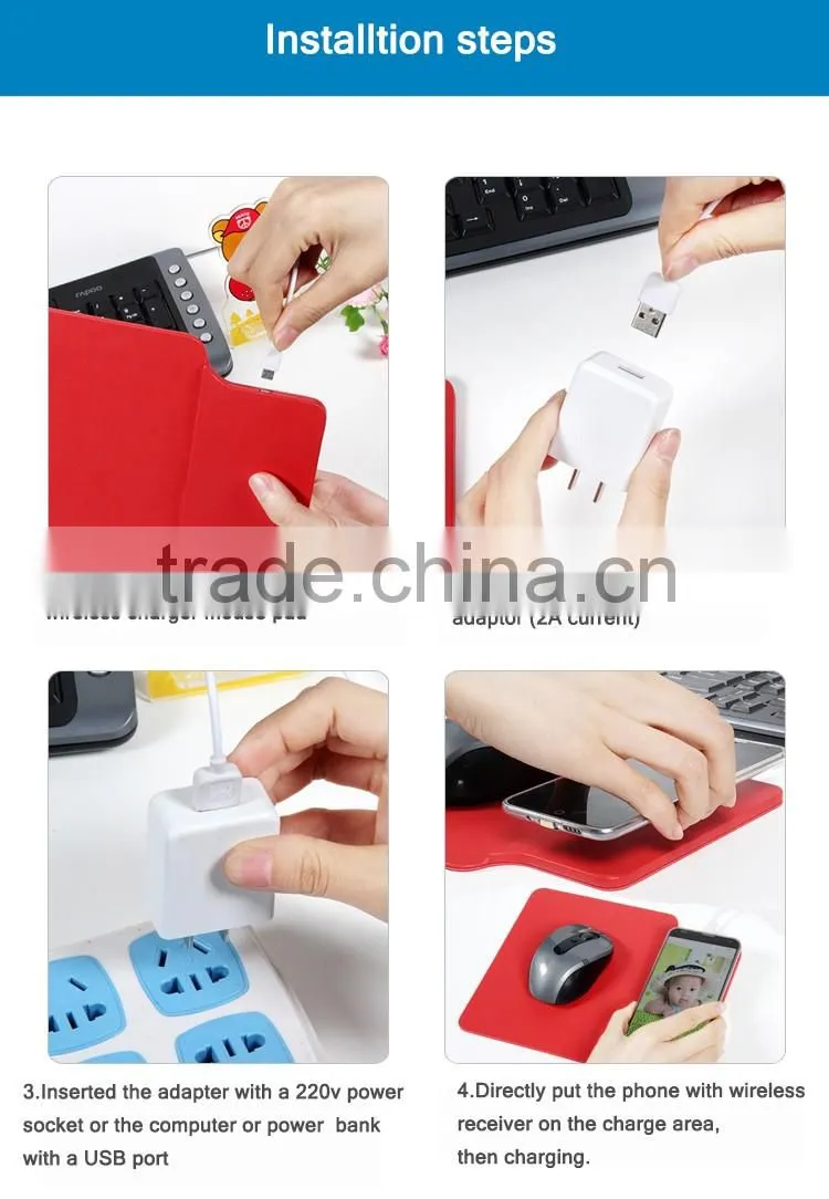 Fashional leather wireless charger mouse pad for qi smart phone wireless charger