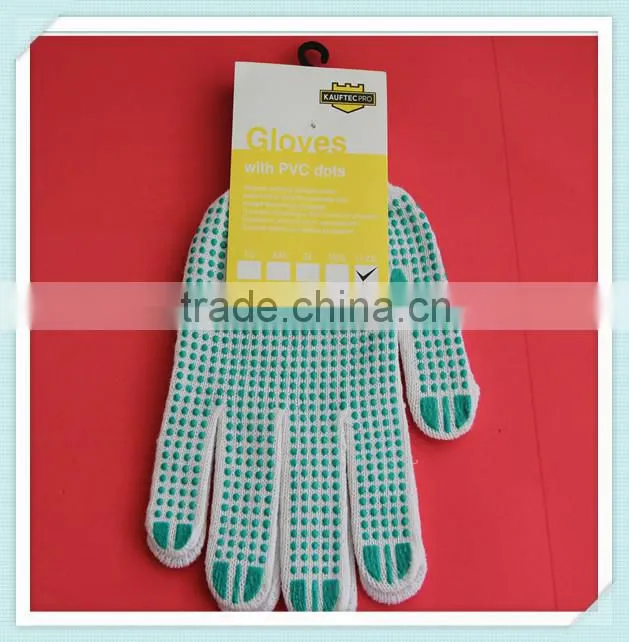 10 gauge green PVC dotted cotton hand gloves