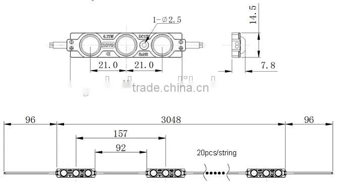 0.72w led module 12v dc 3 led smd 2835