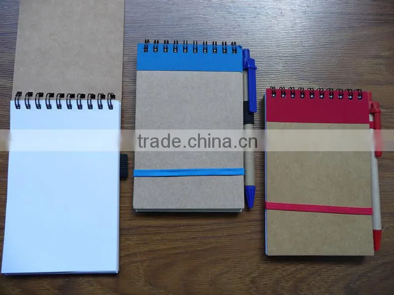 Promotion cheap and popular 140x90mm recycle notebook with pen