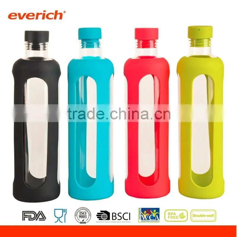 550ml leak proof Borosilicate glass bottle with silicone cap and sleeve