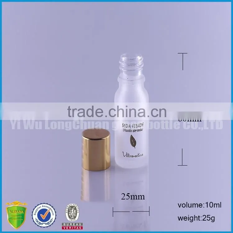 Long Custom Clear Round Frosted Glass Bottles10ML with Gold Cap