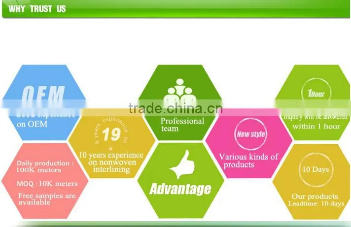 High quality nonwoven thread interlining for garment