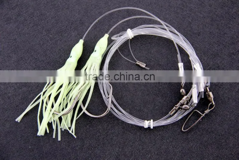 Groper Heavy Duty rigs two or three luminous squids 13/0 recurve circle hooks effective on other deep water fish
