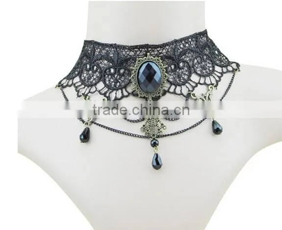 Gothic Acrylic Excellent Beads Lace Collar Victorian Choker Necklace Pendant