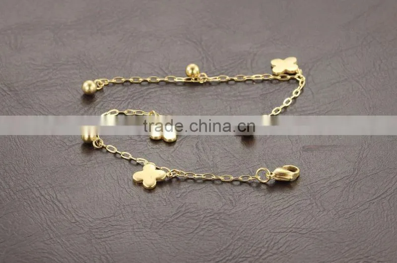 Lucky 18K Gold Plated Stainless Steel Four Leaf Charm Anklet Ankle Bracelet