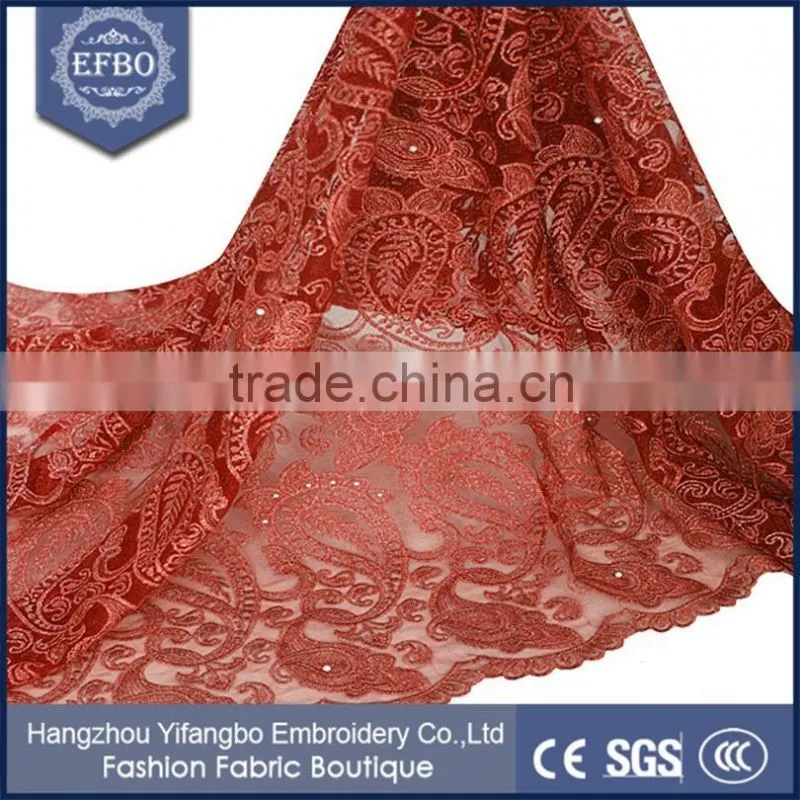 Mature Style Wine Color African Tulle Mesh Lace Fabric For Dresses