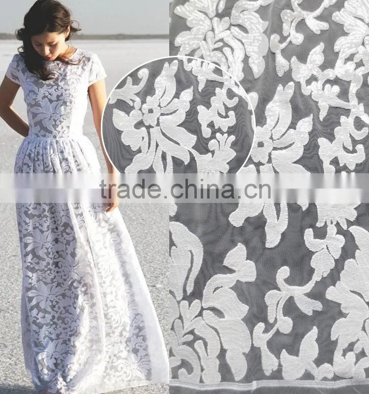 Wholesale Fancy sequins lace fabric for bridal and girls dress white sequined mesh lace french net lace textile