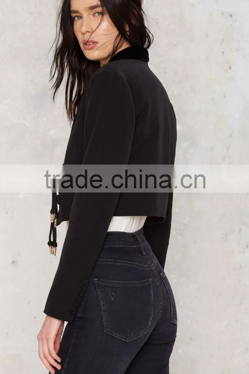 Latest Designs Plain Color Coat,Black Fancy Women Jacket 2016