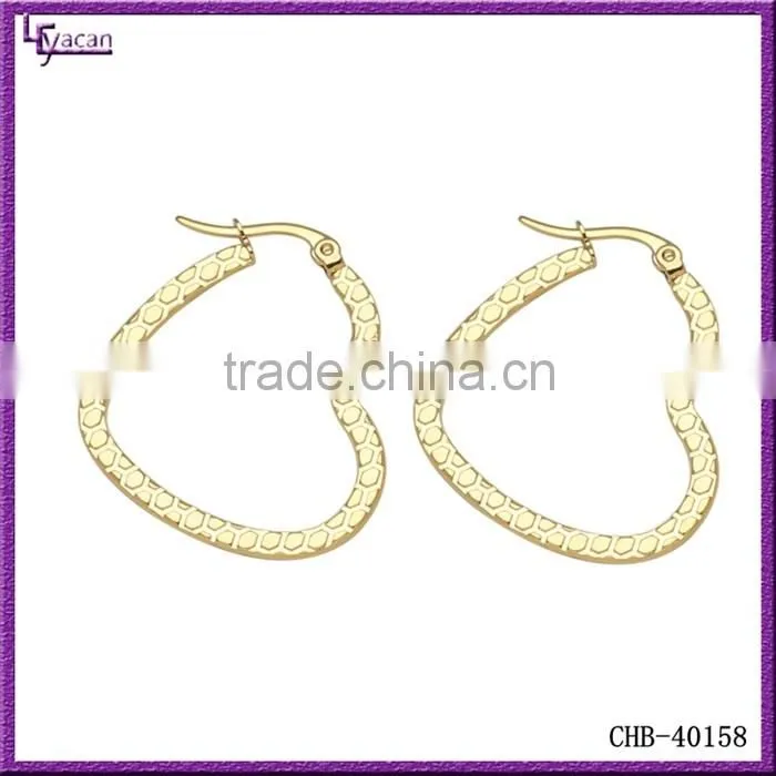 Jewellery Lxury Surgical Steel Gold Plated Peach Heart Shape Hoop Earrings