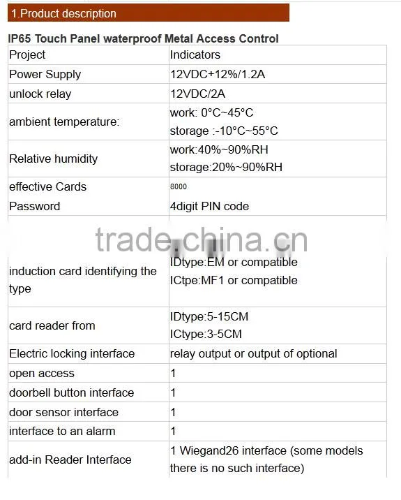 Cheap Touch panel IP65 Waterproof Metal Case Card Access Controller