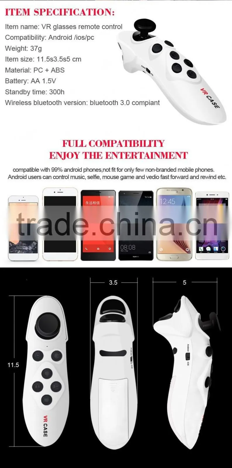 Wholesale wireless bluetooth remote control gamepad VR 3d glasses remote control, China supplier