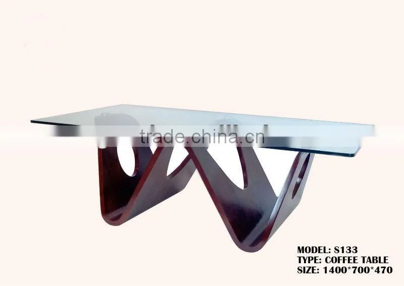 Living Room Furniture Wood Panel Table Tempering Glass Table S133