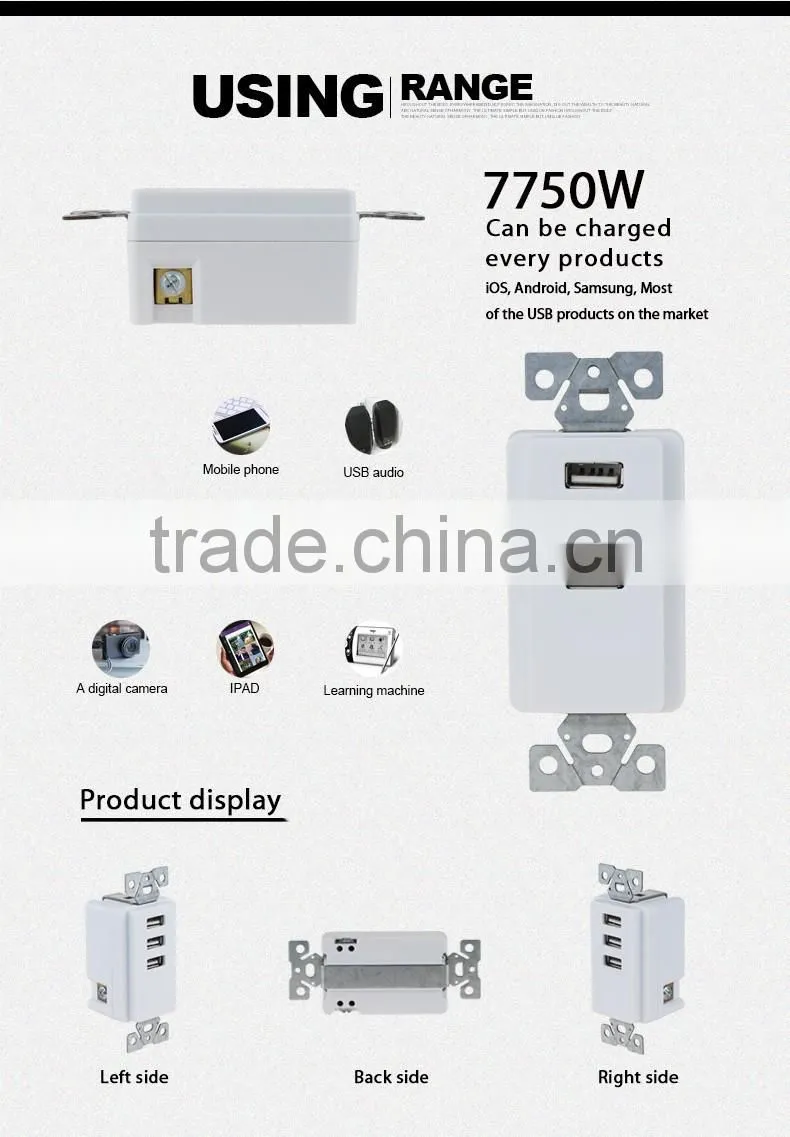 Wonplug Wiring Device3 Port USB Wall Plate Charger