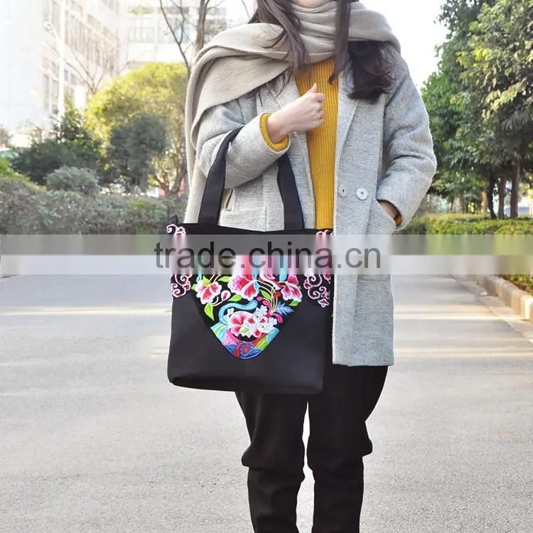 Luckybag women handbag canvas delicate lady shoulder bags flannel with embroidery