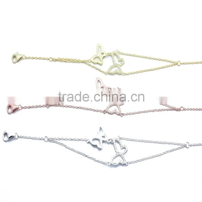 925 silver 2014 bracelet butterfly shape charm bracelet rhodium plated for girls