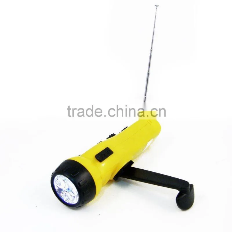 dynamo hand crank flashlight am/fm radio with led flashlight