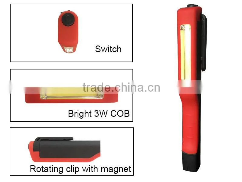 COB Bright LED light pen flashlight torch with magnet and clip
